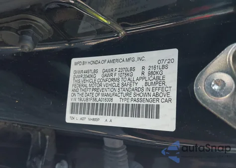 2020 Acura Tlx Tech Package из США, поврежденный, VIN 19UUB1F58LA016306